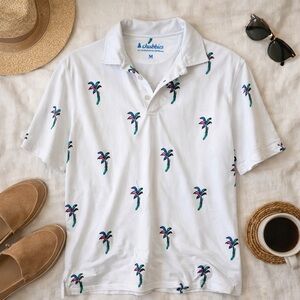 Chubbies Palm Tree Print Performance Polo Shirt Size M White